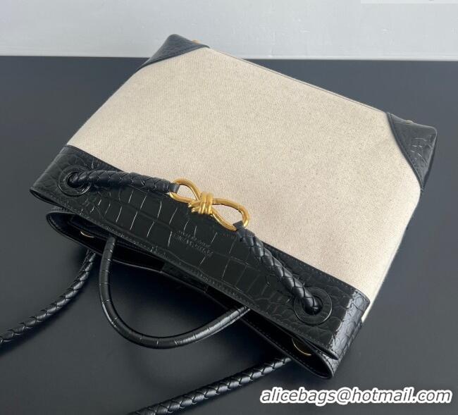Top Quality Bottega Veneta Medium Andiamo Top Handle Bag in Crocodile Embossed Leather and Canvas 743572 Black 2025