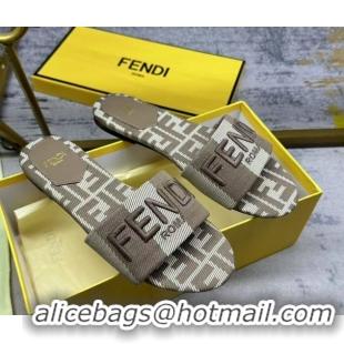 Classic Hot Fendi Sunshine Flat Slides Sandal in Striped Denim-effect Jacquard Grey 0822130