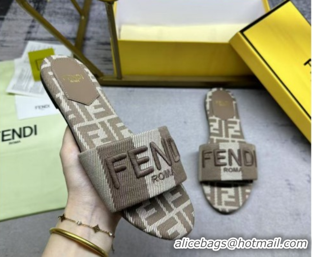 Classic Hot Fendi Sunshine Flat Slides Sandal in Striped Denim-effect Jacquard Grey 0822130