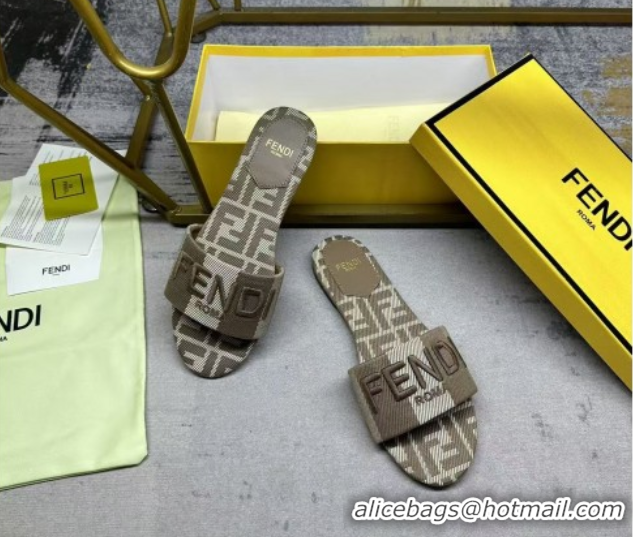 Classic Hot Fendi Sunshine Flat Slides Sandal in Striped Denim-effect Jacquard Grey 0822130
