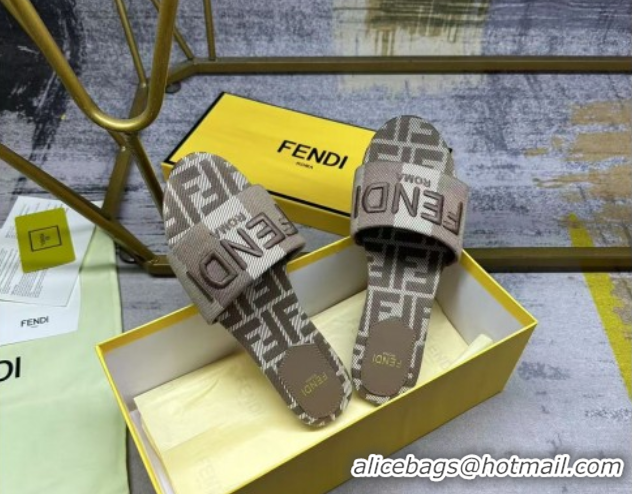 Classic Hot Fendi Sunshine Flat Slides Sandal in Striped Denim-effect Jacquard Grey 0822130