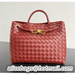 Famous Brand Bottega Veneta Medium Andiamo Top Handle Bag in Intrecciato Leather 743572 Sapele Red 2025