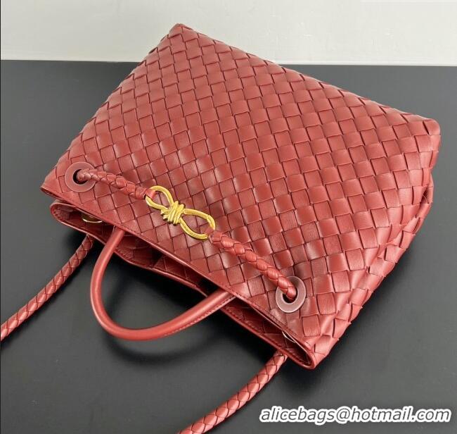 Famous Brand Bottega Veneta Medium Andiamo Top Handle Bag in Intrecciato Leather 743572 Sapele Red 2025