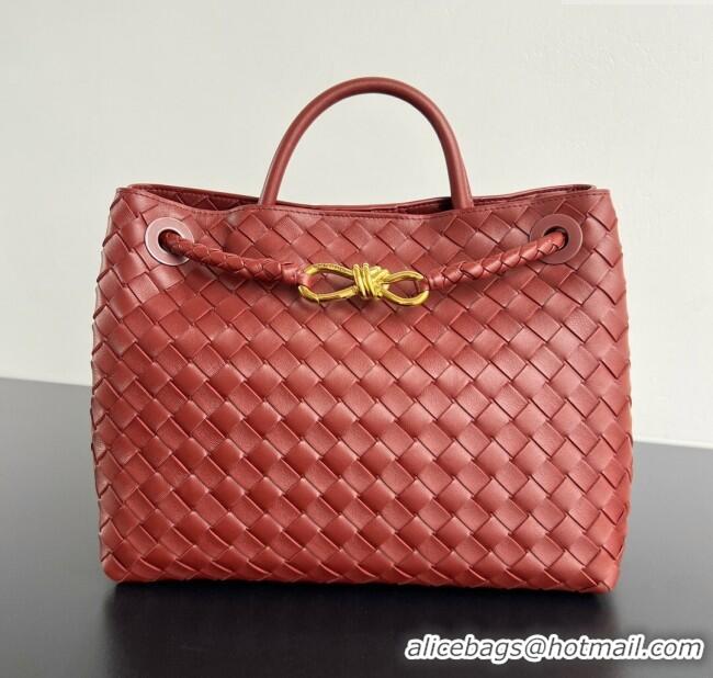 Famous Brand Bottega Veneta Medium Andiamo Top Handle Bag in Intrecciato Leather 743572 Sapele Red 2025