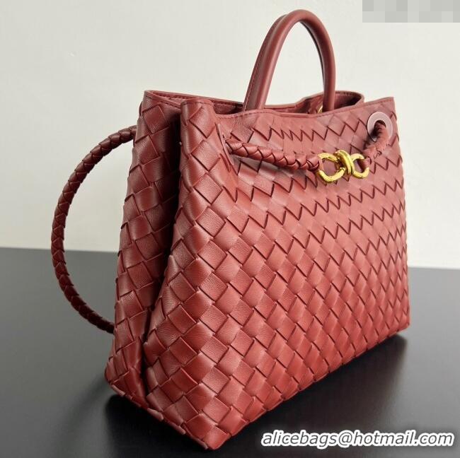 Famous Brand Bottega Veneta Medium Andiamo Top Handle Bag in Intrecciato Leather 743572 Sapele Red 2025