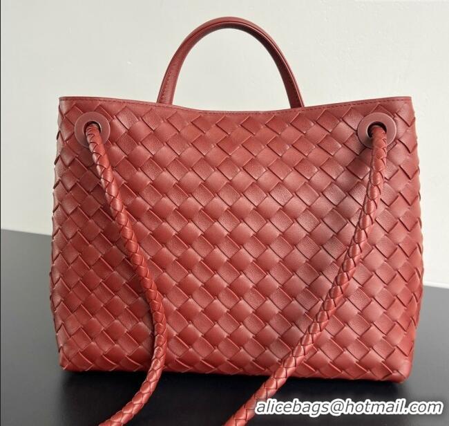 Famous Brand Bottega Veneta Medium Andiamo Top Handle Bag in Intrecciato Leather 743572 Sapele Red 2025