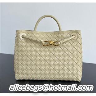 Unique Grade Bottega Veneta Medium Andiamo Top Handle Bag in Intrecciato Leather 743572 Light Cream Yellow 2025