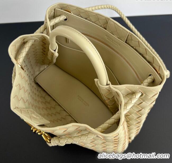 Unique Grade Bottega Veneta Medium Andiamo Top Handle Bag in Intrecciato Leather 743572 Light Cream Yellow 2025