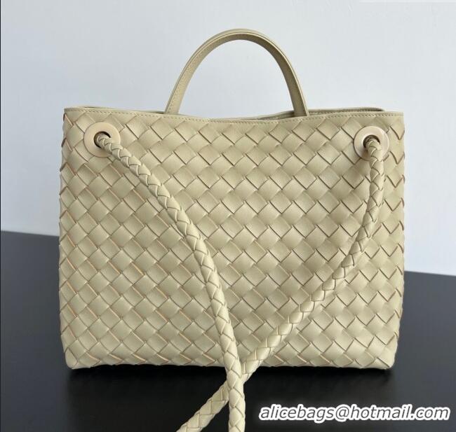 Unique Grade Bottega Veneta Medium Andiamo Top Handle Bag in Intrecciato Leather 743572 Light Cream Yellow 2025