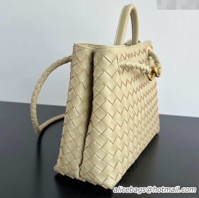 Unique Grade Bottega Veneta Medium Andiamo Top Handle Bag in Intrecciato Leather 743572 Light Cream Yellow 2025