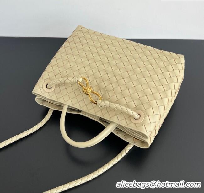 Unique Grade Bottega Veneta Medium Andiamo Top Handle Bag in Intrecciato Leather 743572 Light Cream Yellow 2025
