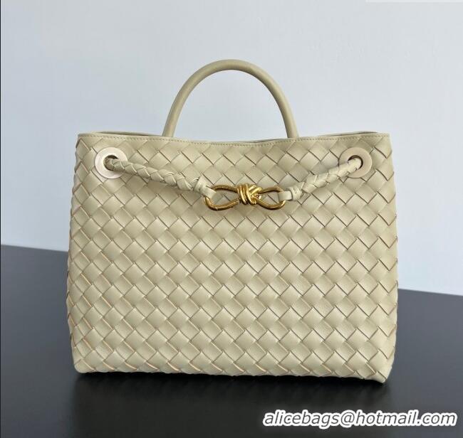 Unique Grade Bottega Veneta Medium Andiamo Top Handle Bag in Intrecciato Leather 743572 Light Cream Yellow 2025