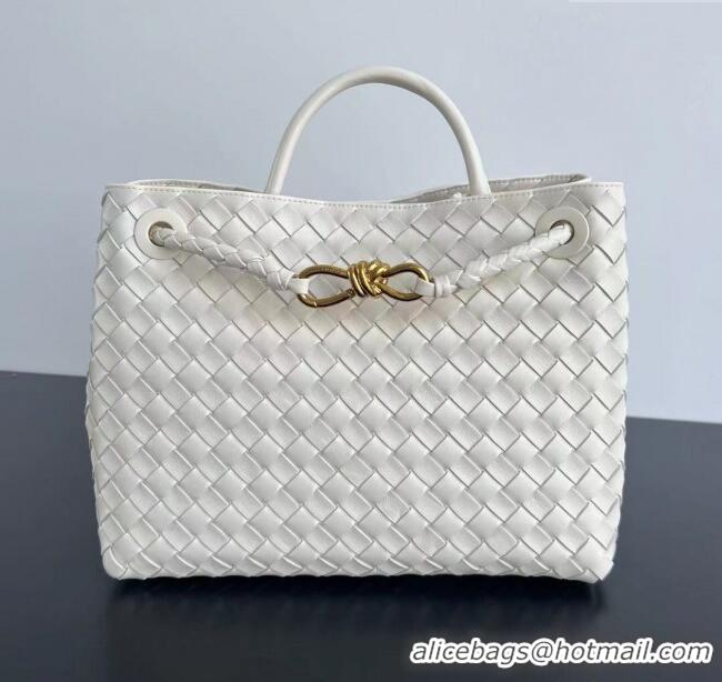 New Design Bottega Veneta Medium Andiamo Top Handle Bag in Intrecciato Leather 743572 Sea Salt 2025