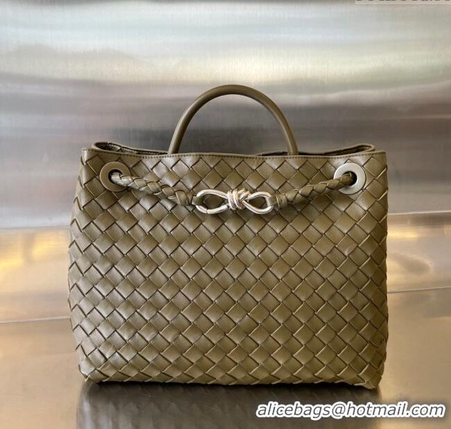 Traditional Specials Bottega Veneta Medium Andiamo Top Handle Bag in Intrecciato Leather 743572 Soil 2025