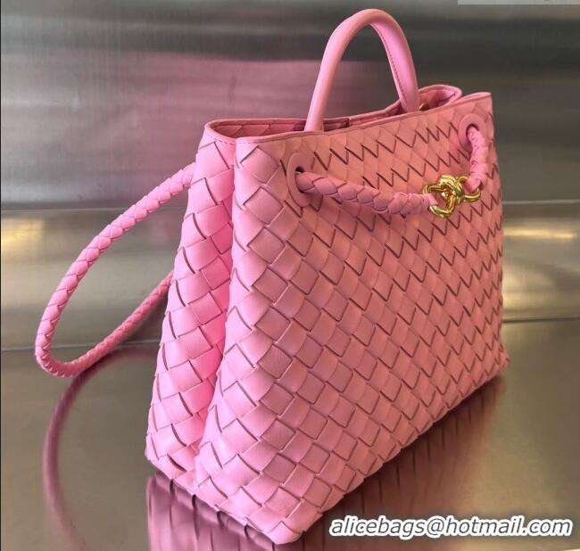 New Design Bottega Veneta Medium Andiamo Top Handle Bag in Intrecciato Leather 743572 Pink 2025