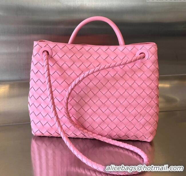 New Design Bottega Veneta Medium Andiamo Top Handle Bag in Intrecciato Leather 743572 Pink 2025
