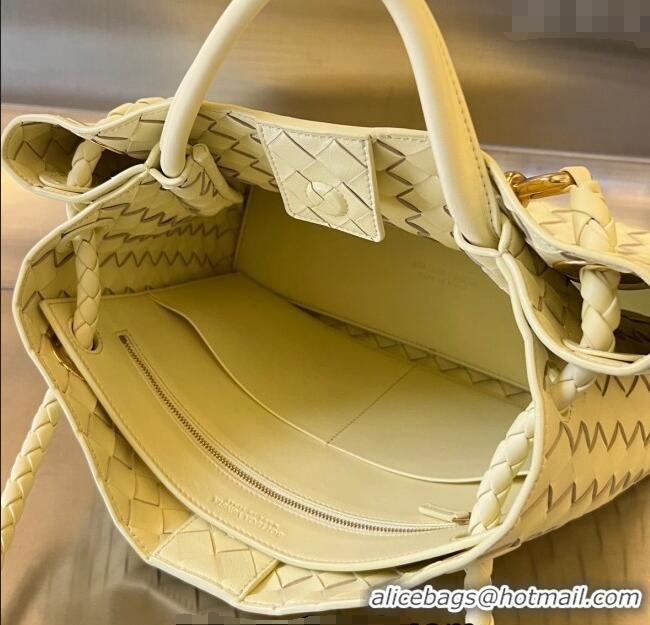 Famous Brand Bottega Veneta Medium Andiamo Top Handle Bag in Intrecciato Leather 743572 Ice Cream Yellow 2025