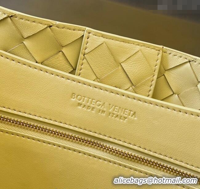 Famous Brand Bottega Veneta Medium Andiamo Top Handle Bag in Intrecciato Leather 743572 Ice Cream Yellow 2025