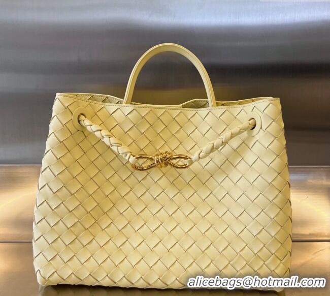 Famous Brand Bottega Veneta Medium Andiamo Top Handle Bag in Intrecciato Leather 743572 Ice Cream Yellow 2025