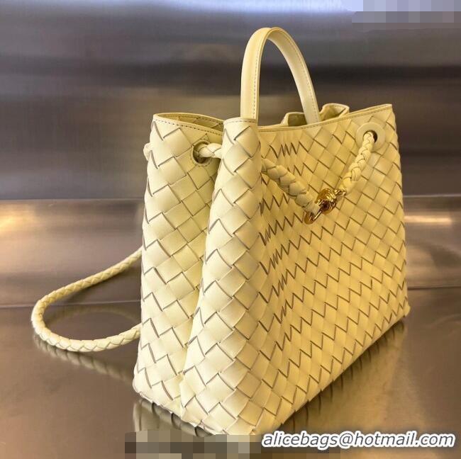 Famous Brand Bottega Veneta Medium Andiamo Top Handle Bag in Intrecciato Leather 743572 Ice Cream Yellow 2025