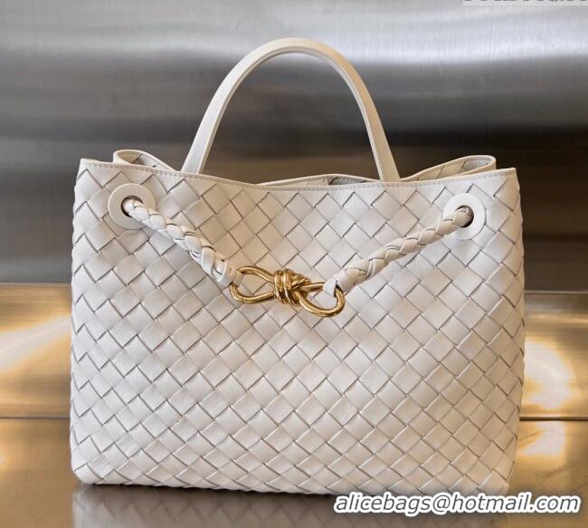 Promotional Bottega Veneta Medium Andiamo Top Handle Bag in Intrecciato Leather 743572 White/Gold 2025