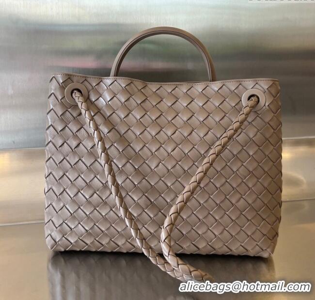 Top Quality Bottega Veneta Medium Andiamo Top Handle Bag in Intrecciato Leather 743572 Taupe Grey 2025
