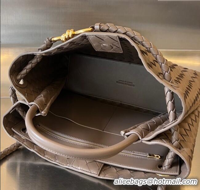 Top Quality Bottega Veneta Medium Andiamo Top Handle Bag in Intrecciato Leather 743572 Taupe Grey 2025