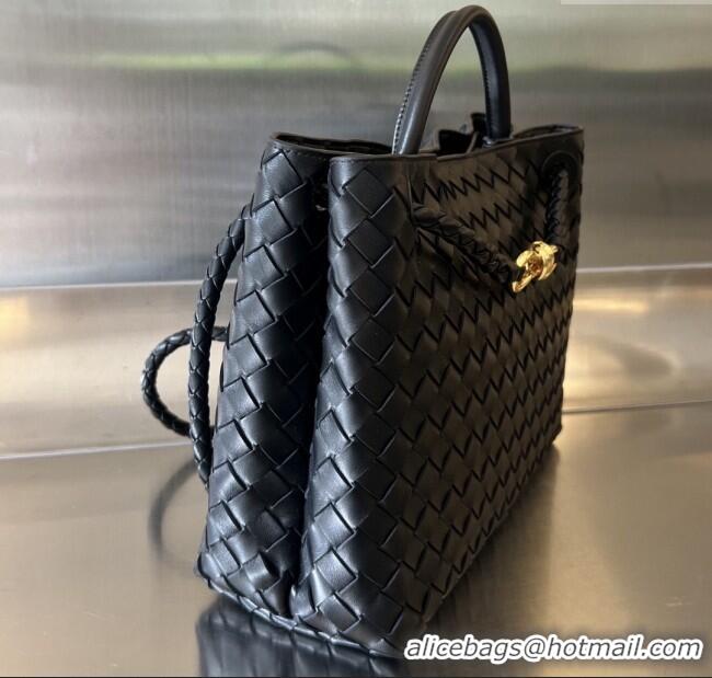 Good Product Bottega Veneta Medium Andiamo Top Handle Bag in Intrecciato Leather 743572 Black/Gold 2025