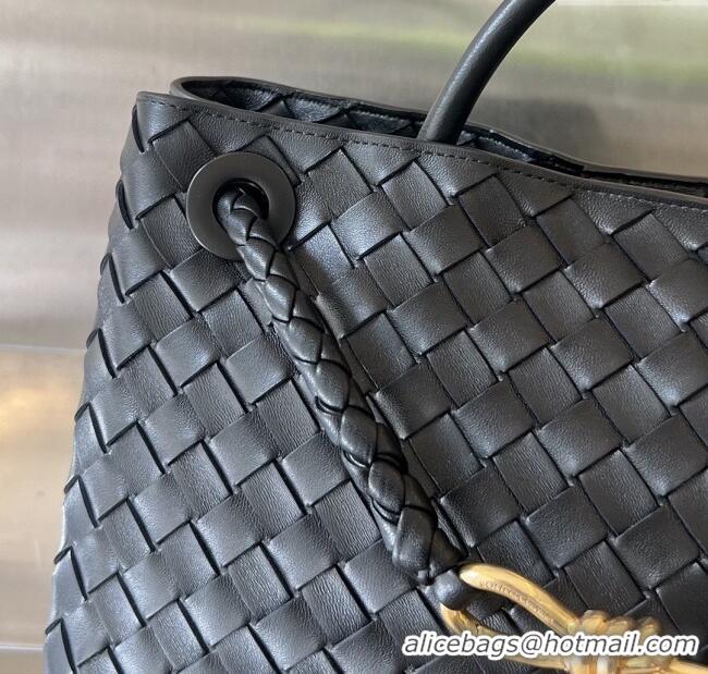 Good Product Bottega Veneta Medium Andiamo Top Handle Bag in Intrecciato Leather 743572 Black/Gold 2025