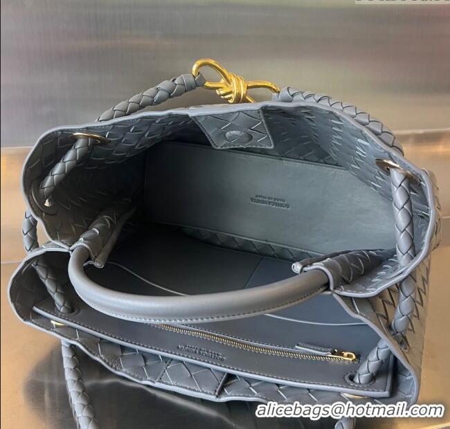 Best Price Bottega Veneta Medium Andiamo Top Handle Bag in Intrecciato Leather 743572 Thounder Grey 2025