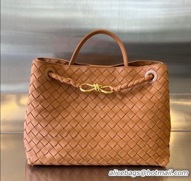 Best Luxury Bottega Veneta Medium Andiamo Top Handle Bag in Intrecciato Leather 743572 Light Brown 2025