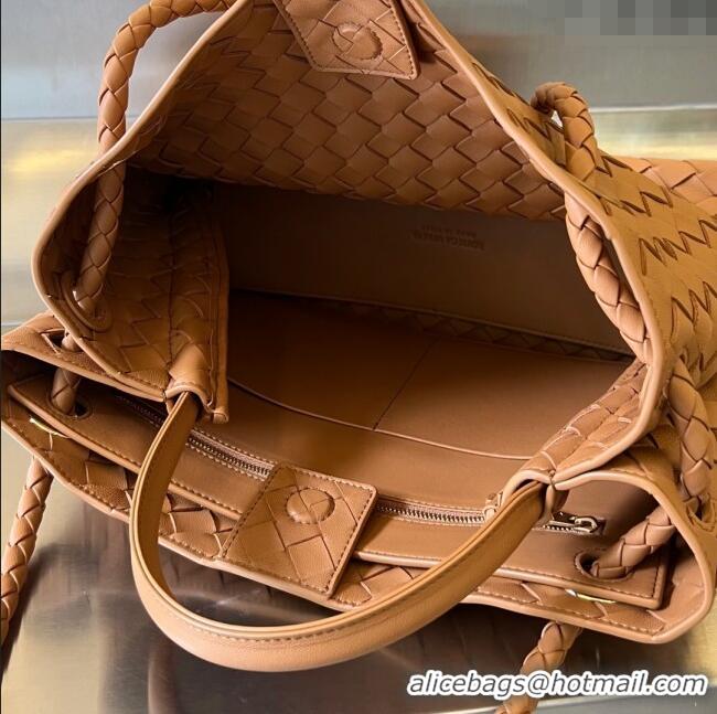 Best Luxury Bottega Veneta Medium Andiamo Top Handle Bag in Intrecciato Leather 743572 Light Brown 2025