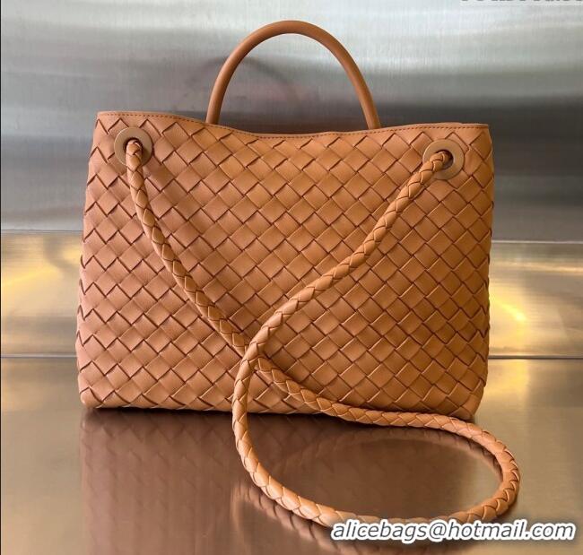 Best Luxury Bottega Veneta Medium Andiamo Top Handle Bag in Intrecciato Leather 743572 Light Brown 2025