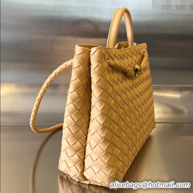 New Style Bottega Veneta Medium Andiamo Top Handle Bag in Intrecciato Leather 743572 Almond Yellow 2025