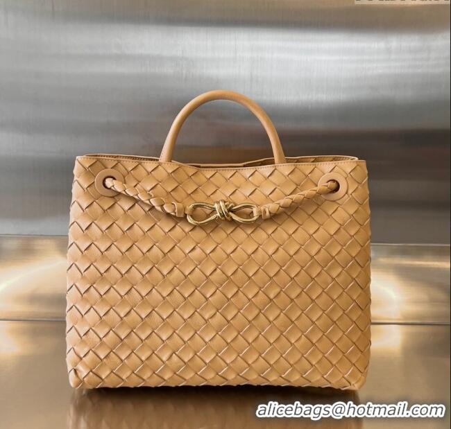 New Style Bottega Veneta Medium Andiamo Top Handle Bag in Intrecciato Leather 743572 Almond Yellow 2025