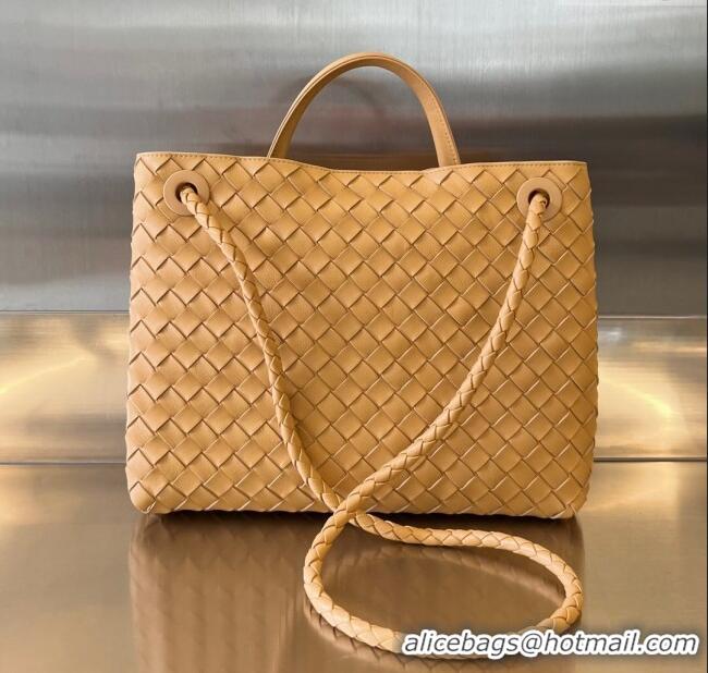 New Style Bottega Veneta Medium Andiamo Top Handle Bag in Intrecciato Leather 743572 Almond Yellow 2025
