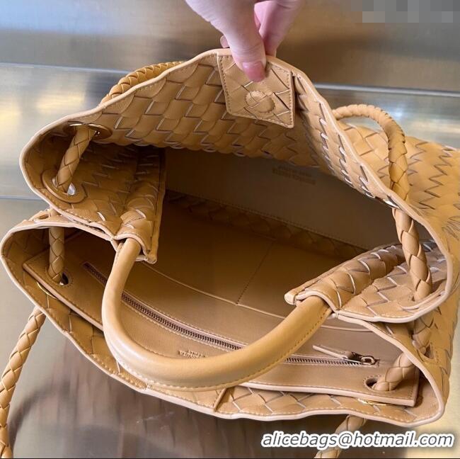 New Style Bottega Veneta Medium Andiamo Top Handle Bag in Intrecciato Leather 743572 Almond Yellow 2025