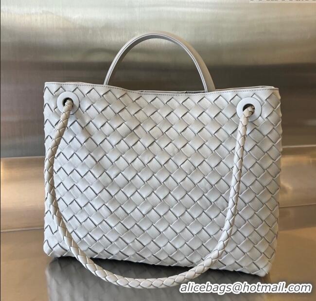 Famous Brand Bottega Veneta Medium Andiamo Top Handle Bag in Intrecciato Leather 743572 Agate Grey 2025
