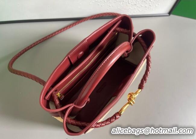 Good Product Bottega Veneta Small Andiamo Top Handle Bag in Raffia Straw and Leather 743568 Red 2025