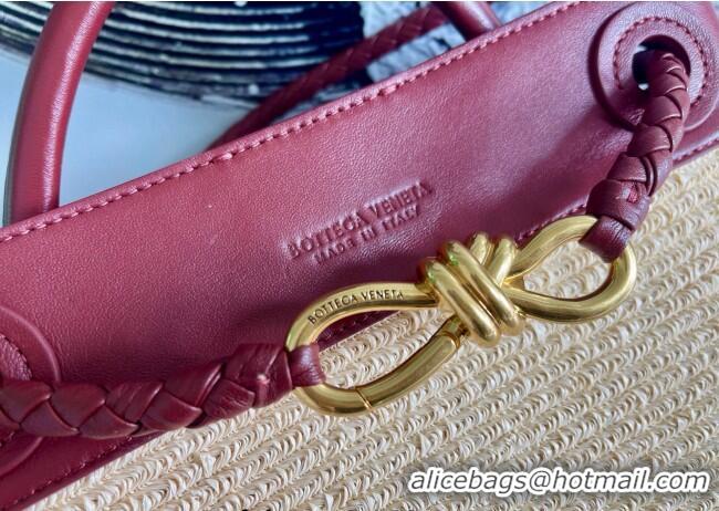Good Product Bottega Veneta Small Andiamo Top Handle Bag in Raffia Straw and Leather 743568 Red 2025