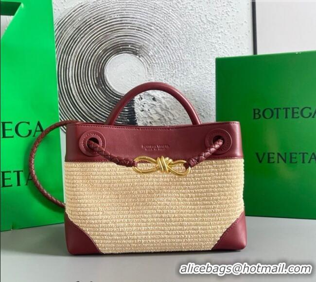 Good Product Bottega Veneta Small Andiamo Top Handle Bag in Raffia Straw and Leather 743568 Red 2025