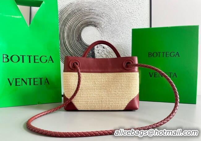 Good Product Bottega Veneta Small Andiamo Top Handle Bag in Raffia Straw and Leather 743568 Red 2025
