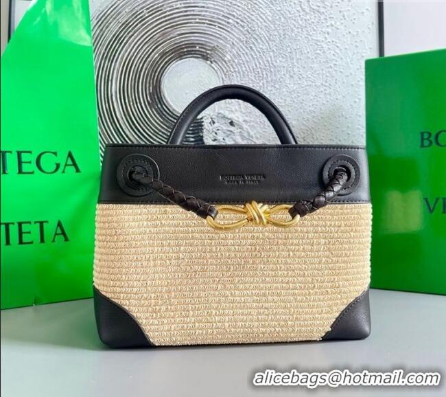 Promotional Bottega Veneta Small Andiamo Top Handle Bag in Raffia Straw and Leather 743568 Black 2025