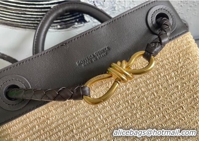 Promotional Bottega Veneta Small Andiamo Top Handle Bag in Raffia Straw and Leather 743568 Black 2025