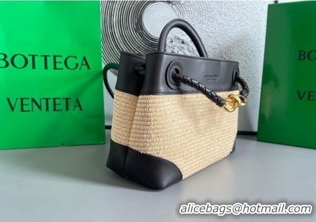 Promotional Bottega Veneta Small Andiamo Top Handle Bag in Raffia Straw and Leather 743568 Black 2025