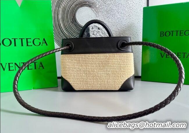 Promotional Bottega Veneta Small Andiamo Top Handle Bag in Raffia Straw and Leather 743568 Black 2025