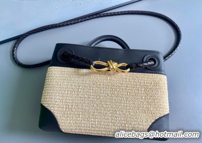 Promotional Bottega Veneta Small Andiamo Top Handle Bag in Raffia Straw and Leather 743568 Black 2025