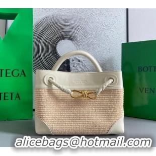 Top Grade Bottega Veneta Small Andiamo Top Handle Bag in Raffia Straw and Leather 743568 Sea Sault 2025