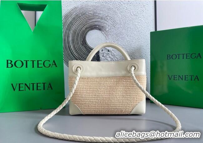 Top Grade Bottega Veneta Small Andiamo Top Handle Bag in Raffia Straw and Leather 743568 Sea Sault 2025