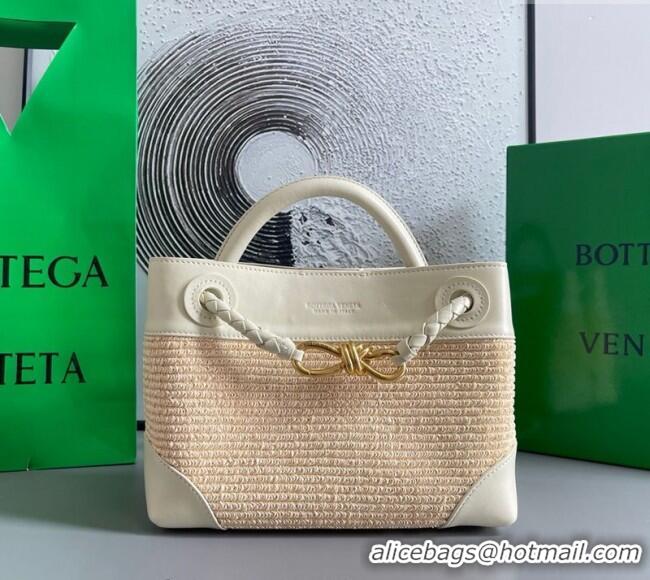 Top Grade Bottega Veneta Small Andiamo Top Handle Bag in Raffia Straw and Leather 743568 Sea Sault 2025